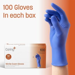 Caring Nitrile Exam Gloves Medium (Pack of 100), 100)