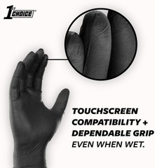 1st Choice Nitrile Gloves Disposable Latex-Free, Black, 5 Mil for Cooking, Cl…