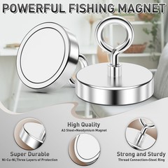 FINDMAG 2.95’’ Fishing Magnets, 750 LBS Pulling Force Neodymium Rare Earth