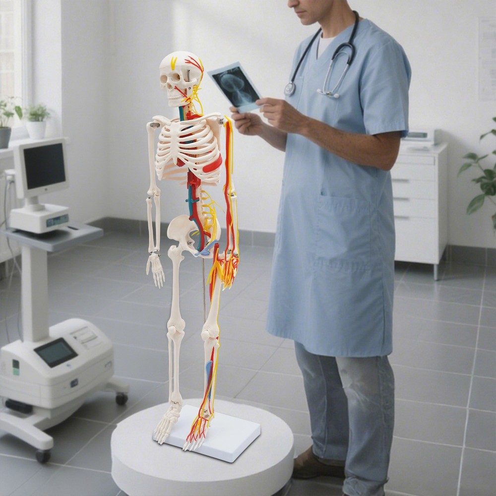 Anatomical Skeleton Model 33.46″, Detachable with Blood Vessels & Base