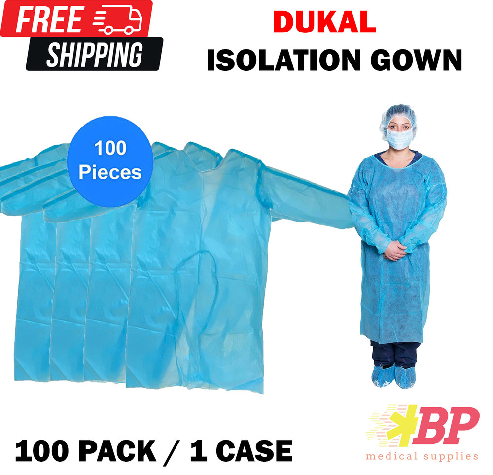 Dukal 301BL Disposable Isolation Gown Fluid Resistant Blue – 100PC / 1 CASE