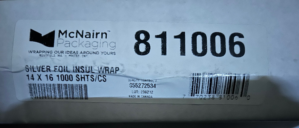 1000x Aluminum Foil Sheets 16 x 14″ Wrap McNarin Packing 811006 Silver insulated