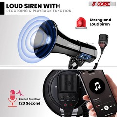 5 Core Megaphone 50W Bluetooth Rechargeable Portable Bullhorn 1100 Yards w LED
