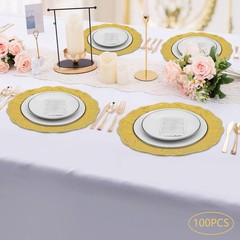 100 Pack Gold Plastic Charger Plates, 12.8 Inch, Spray Painted, for Wedding Part