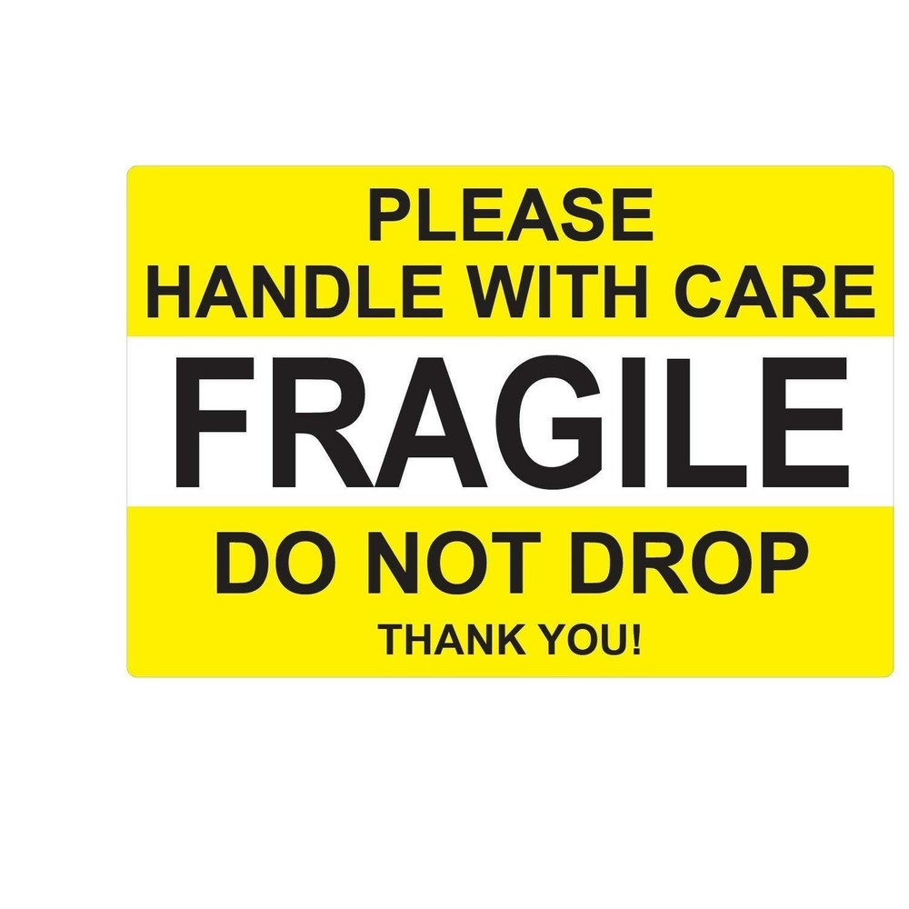 2″ x 3″ Yellow Fragile Stickers Handle with Care Thank You Water Proof Sticke…