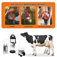 NEW Cow Milking Machine 3L Pulsation Vacuum Electric Pump 2 Teat Cups Portab