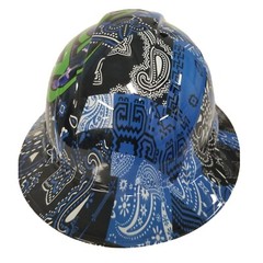 full brim hard hat custom hydro dipped IN BLUE BANDANNA WITH POISON LOGO