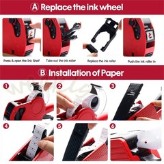 Red line Price Tag Gun Sticker 600 Labels Per Roll Refill Ink Roller For MX-5500