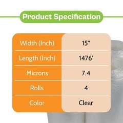 15″ x 1476′ Clear Coreless Pre-Stretch Film 30 Gauge Packaging Hand Wrap 4 Rolls