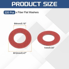 220Pcs M4 Fiber Flat Washers Plain Washer 4mm ID 12mm OD 1mm Thick]