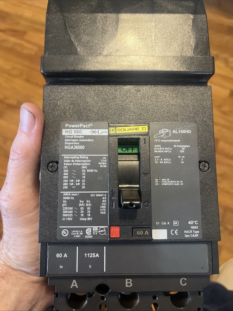 SQUARE D I-LINE CIRCUIT BREAKER HGA36060 60A 600V 3P HG 060 POWERPACT 1YR WARRAN