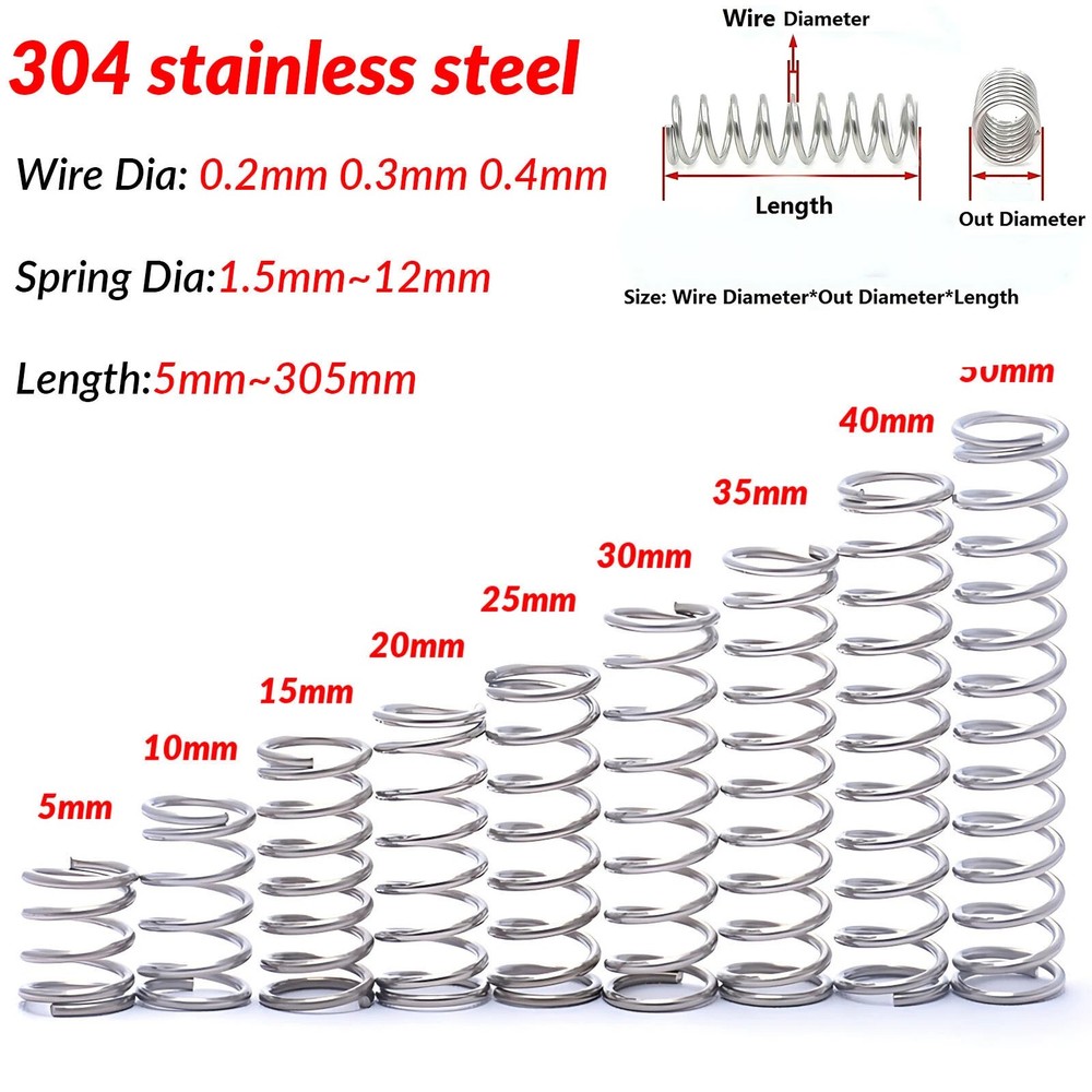 Compression Spring 0.2mm-0.4mm Wire Dia 304 Stainles Steel Pressure Small Spring