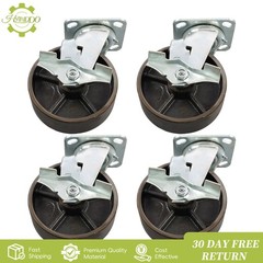 4PCS 6″ Industrial Casters- Heavy Duty Casters, Cast Iron Wheel with Brake