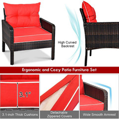 Brown 5-Piece Rattan Wicker Patio Conversation Ottoman Sofa Coffee Table Set wit