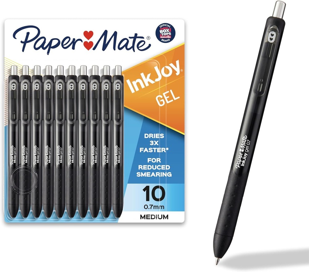 InkJoy Black Gel Pens – 10 Count, 0.7mm Medium Point, Comfort Grip, Fast Dry