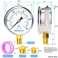 0~100Psi Stainless Steel 1/4″ NPT 2.5″ FACE DIAL Liquid Filled Pressure Gauge…