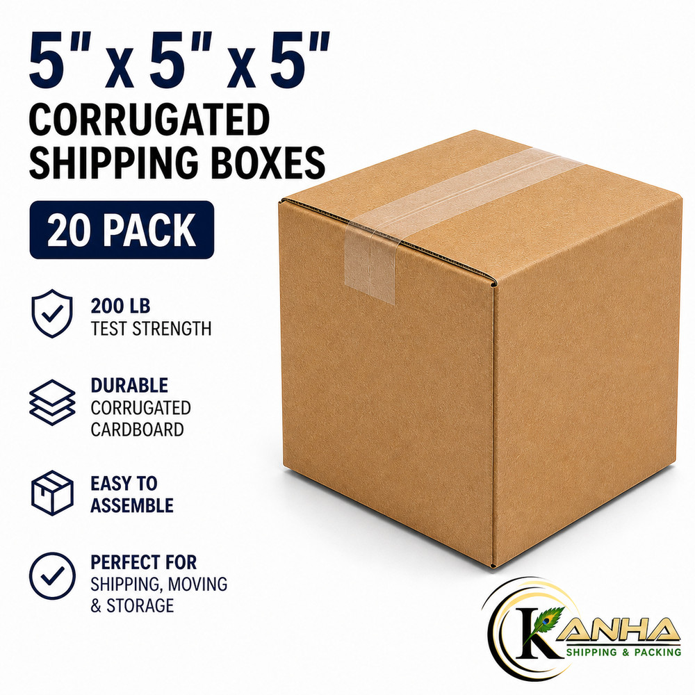 5x5x5 Corrugated Shipping Boxes 20 Pack 200 lb Test Heavy Duty Moving Box
