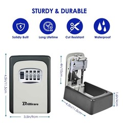 Key Lock Box, Waterproof Metal 4 Digits Combination Lockbox, Outside Wall Mou…