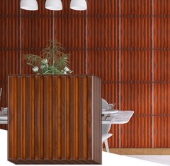 KASARO 3D Wall Panels PVC Fluted Panel 12Pcs 19.7×19.7in. Rosewood