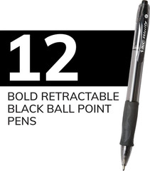 BIC Glide Bold Black Ballpoint Pens, Bold Point (1.6Mm), 12-Count Pack, Retracta