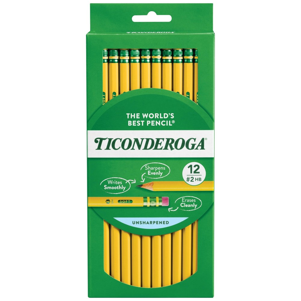 Ticonderoga Wood-Cased Pencils, Unsharpened, 2 1 Count (Pack of 12), Yellow