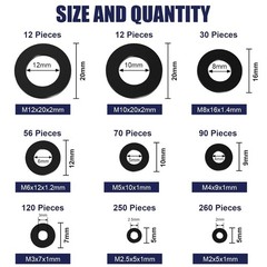 900-Piece Nylon Flat Washer Assortment Kit Black Plastic Flat Washers for Bolts