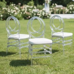 Set of 3 Crystal Clear Acrylic Chiavari Wedding Chairs with Cushions for Event
