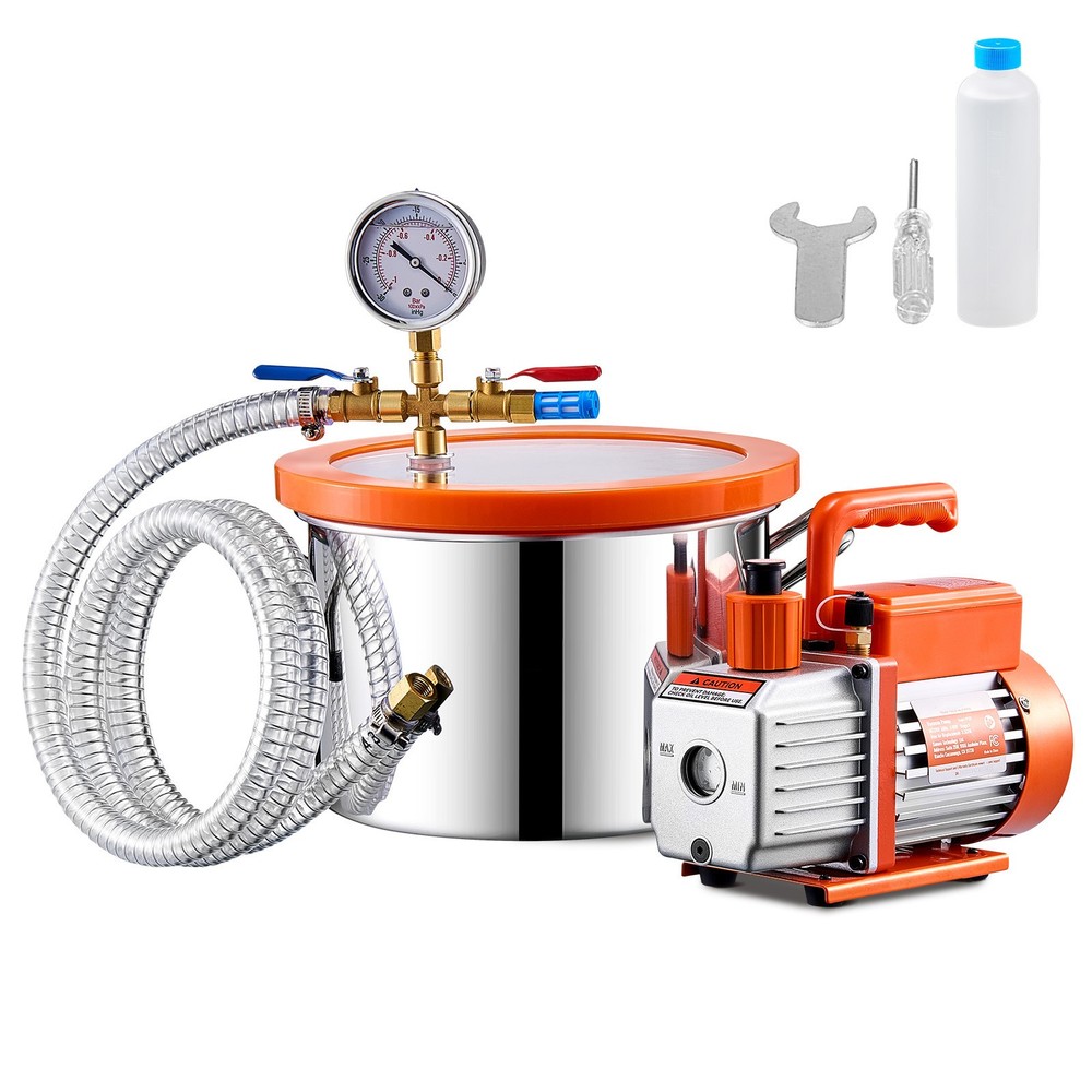 1.5 Gallon Vacuum Chamber 3.5CFM Single Stage Pump Degassing Chamber Kit