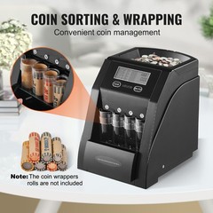 VEVOR USD Coin Sorter with LCD Screen Display Holds up to 200 Coins 4 Coin Tubes