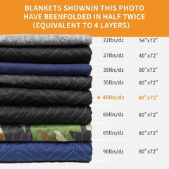 Moving Blankets 72″x80″, 45 lb/dz Weight, Heavy Duty Moving Blanket, Deluxe Q…