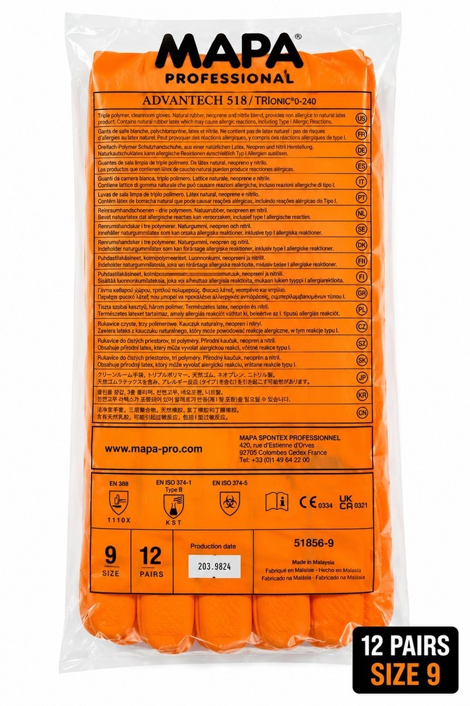 MAPA Advantech 518 Gloves Size 9 12 Pairs Chemical Resistant Industrial