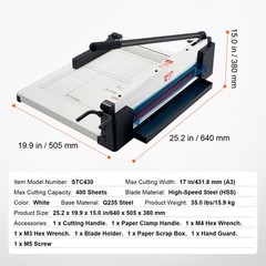Paper Cutter 17″ A3 Guillotine Paper Trimmer 400 Sheet Capacity Metal Base