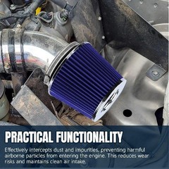 Universal Clamp-On Air Intake Filter, 76 89 102MM (3/3.5/4in) High Color: Blue