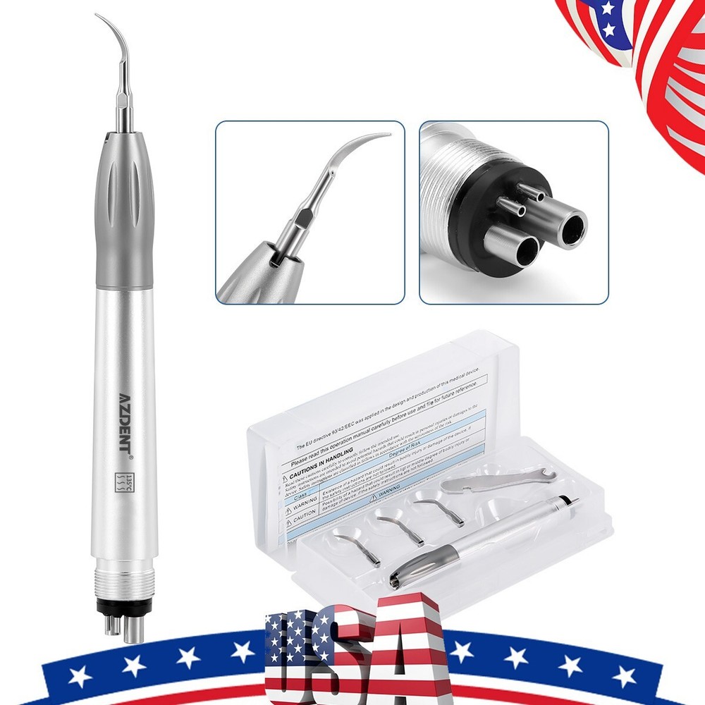 AZDENT Dental Ultrasonic Air Perio Scaler Handpiece 4 Hole with 3 Tips USA