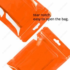 Multi-Size Clear Back Orange Front Glossy Mylar Flat Zip Lock Bag w/Euro Hole