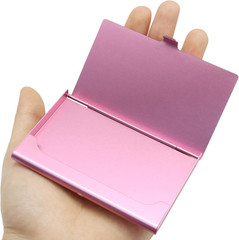 Litoexpe 2 Pcs Pink Business Card Holder, Aluminum Alloy Business Card Case Flip