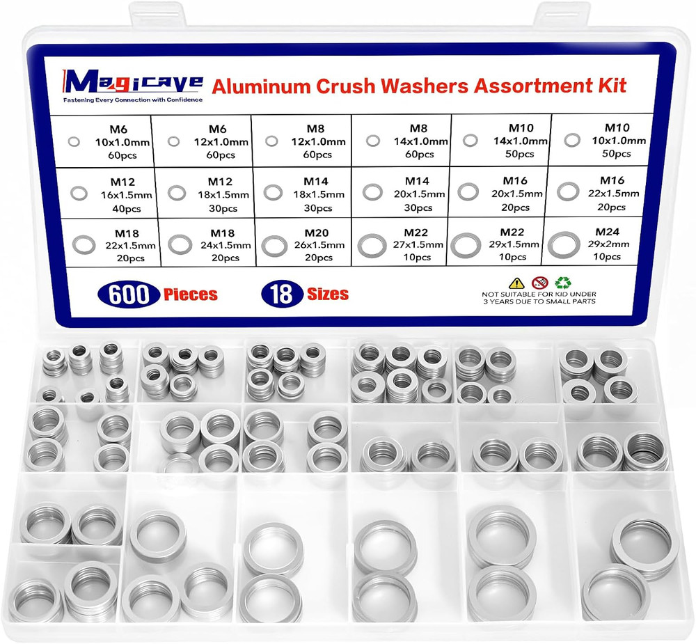 Aluminum Crush Washer Assortment Kit Oil Drain Plug Washer Repair M6 M24 600 Pcs