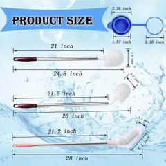Bottle Brush, 3 Pack Long Handled Bucket Brushes with 2 Water Jug Caps, White