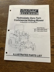 CUB CADET HYDROSTATIC ZERO TURN ILLUSTRATED PARTS LIST 58”&60” Fab. Deck