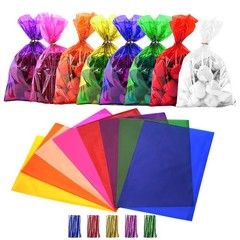 160 PCS 6×9 Inch Colored Cellophane Treat Bags Twist Ties 8 Colors Party