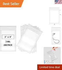 200-Piece Waterproof 3×4 Zip Bags – Sturdy Plastic Storage Solution