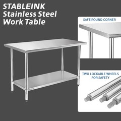 NSF Stainless Steel Prep Table 60×24 Inches 5ft, Metal Work Table with Adjust…