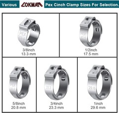 High Quality 1/2 Inch PEX Cinch Clamps 50 Pack Stainless Steel Watertight Seal