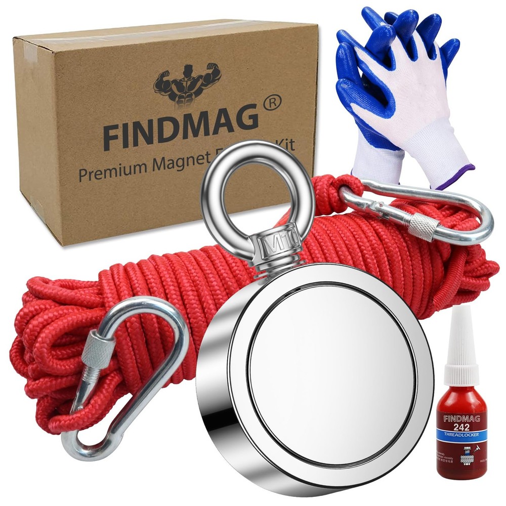 Findmag 1000 Lbs Fishing Magnet Kit 2.95 Inch Double Sided Strong Magnet