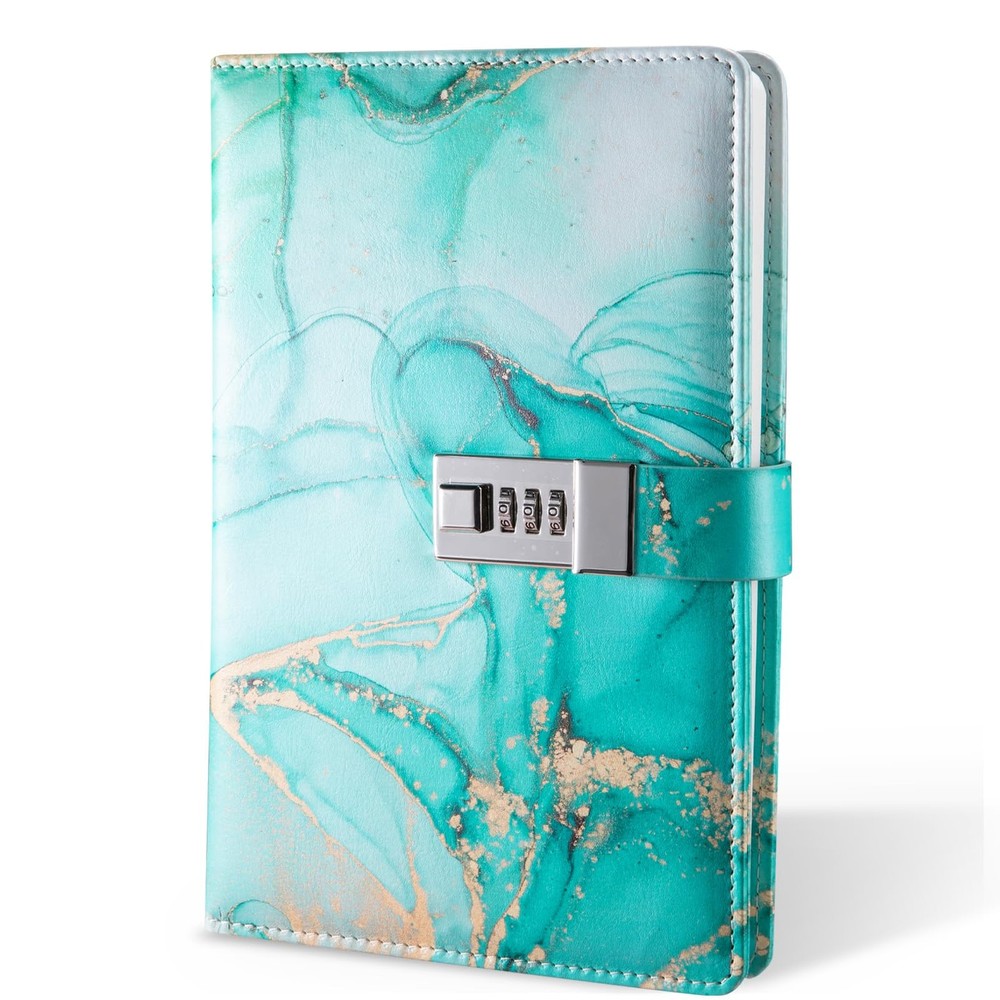Diary with Lock, A5 Lockable Journal, PU Leather 8.6×5.9 inches, Cyan