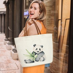 ZEDEV Panda Bag Canvas Tote For Women, Cute 12.2 x 16 5.9 inches,