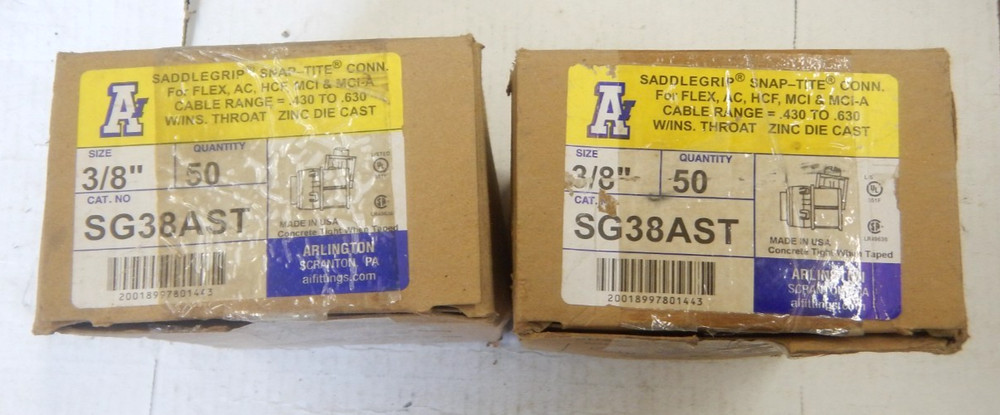 (100) Arlington Industries SG38AST Snap-Tite 3/8 in. Saddlegrip Connectors NEW