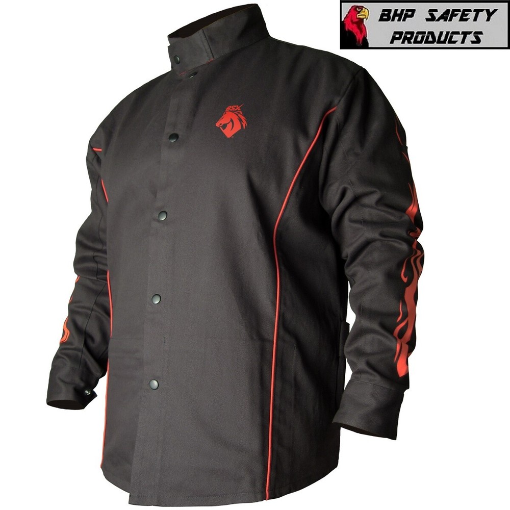 Revco Black Stallion BSX BX9C Black FR Welding Jacket with Red Flames (SM – 4XL)