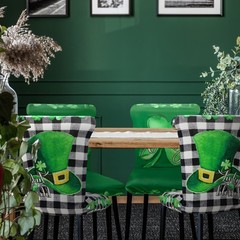 Dining Chair Cover, 6 Pcs St. Patrick’s Day, Shamrock Gnome, Plaid, Stretchable,