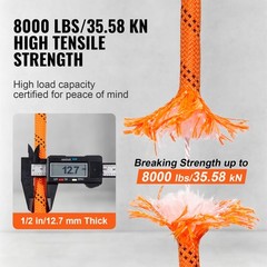 VEVOR Arborist Tree Climbing Rope Double Braid Polyester 1/2″ x 120′ 48-Strand